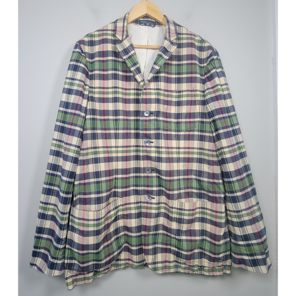 Polo Ralph Lauren Plaid Blazer 44L Mens Cotton Sport Coat Preppy Check Jacket - Picture 1 of 11